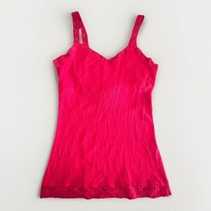 Kirra Women Y2K Cami L Pink Ribbed Tank 90s Lace Trim Cheerful Playful Whimsical
